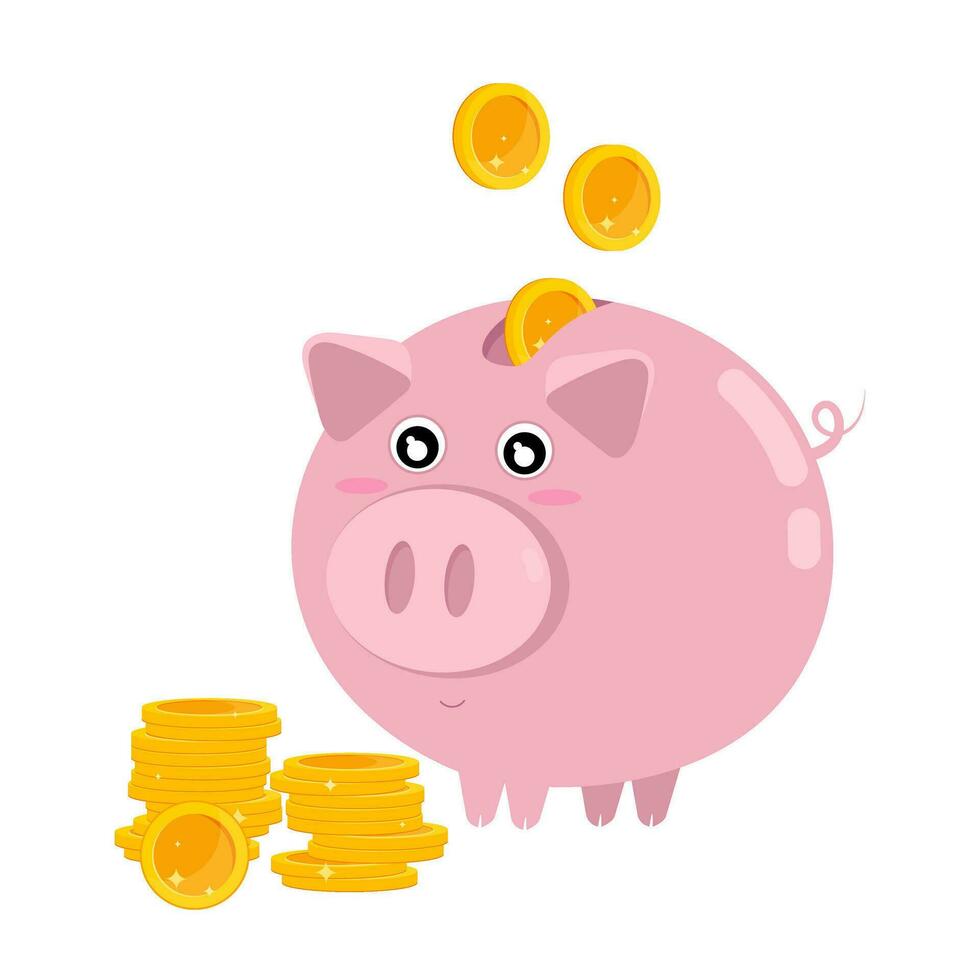 cerdito banco con monedas depósito. inversiones. bancario o negocio servicios concepto. vector