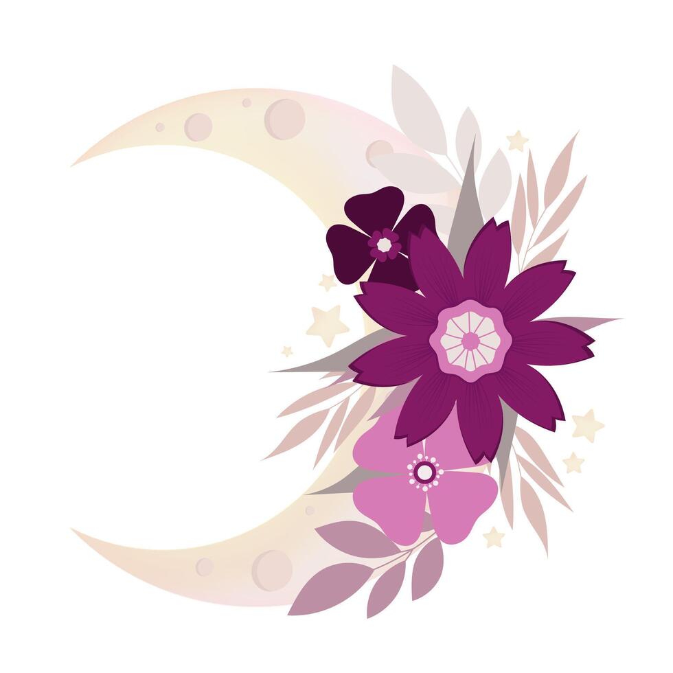 flor composición con un Luna. vector ilustración de el Luna y flores