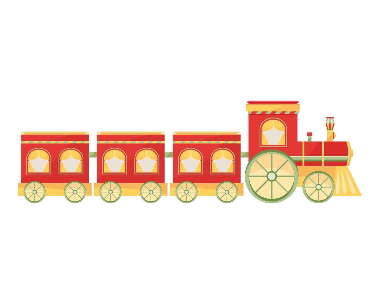 Train. Christmas train toy for your design. Red trailer. vector