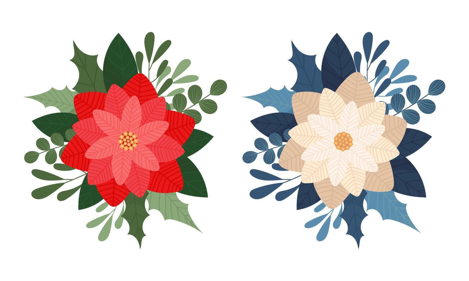 Christmas. Floral composition on a Christmas theme. Poinsettia. Christmas flowers set. vector