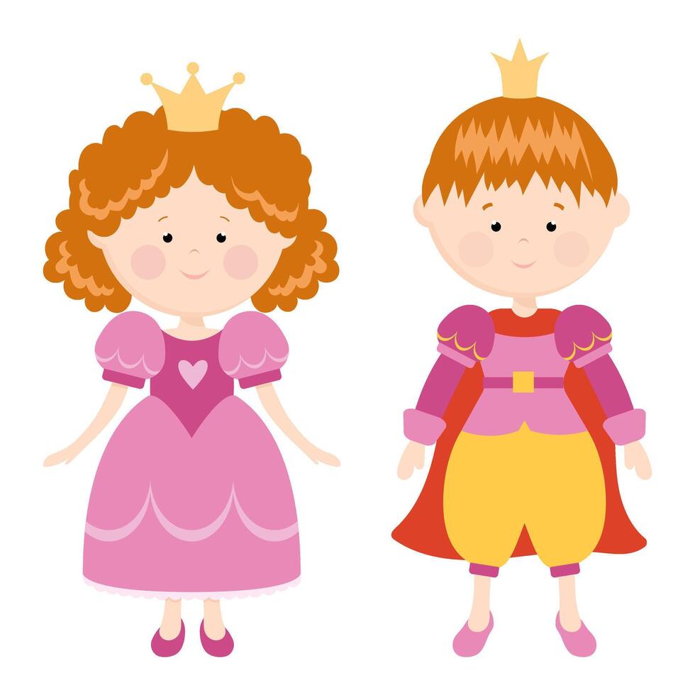 Vector illustration of a princess and a prince in pink. Princess. Prince. Children. Characters.