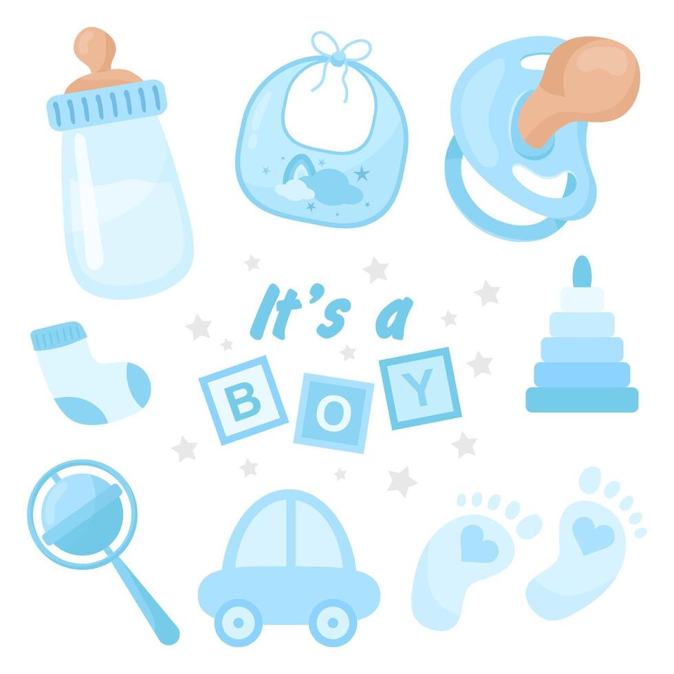 Baby Shower. It's a boy. Set of elements for your design vector