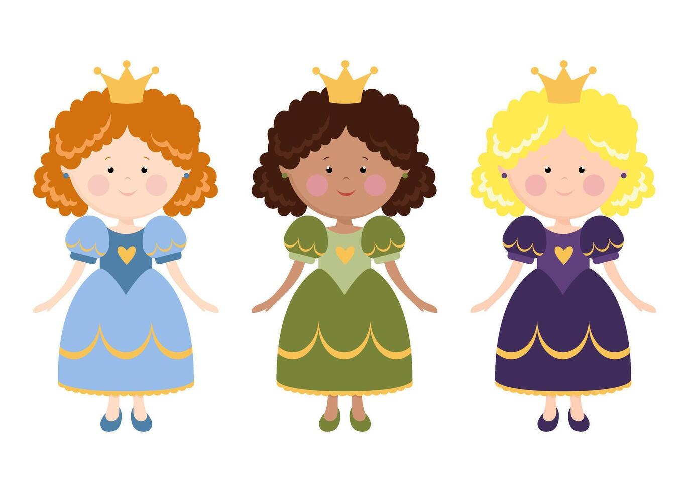 Princess. Set of illustrations of little princesses. vector