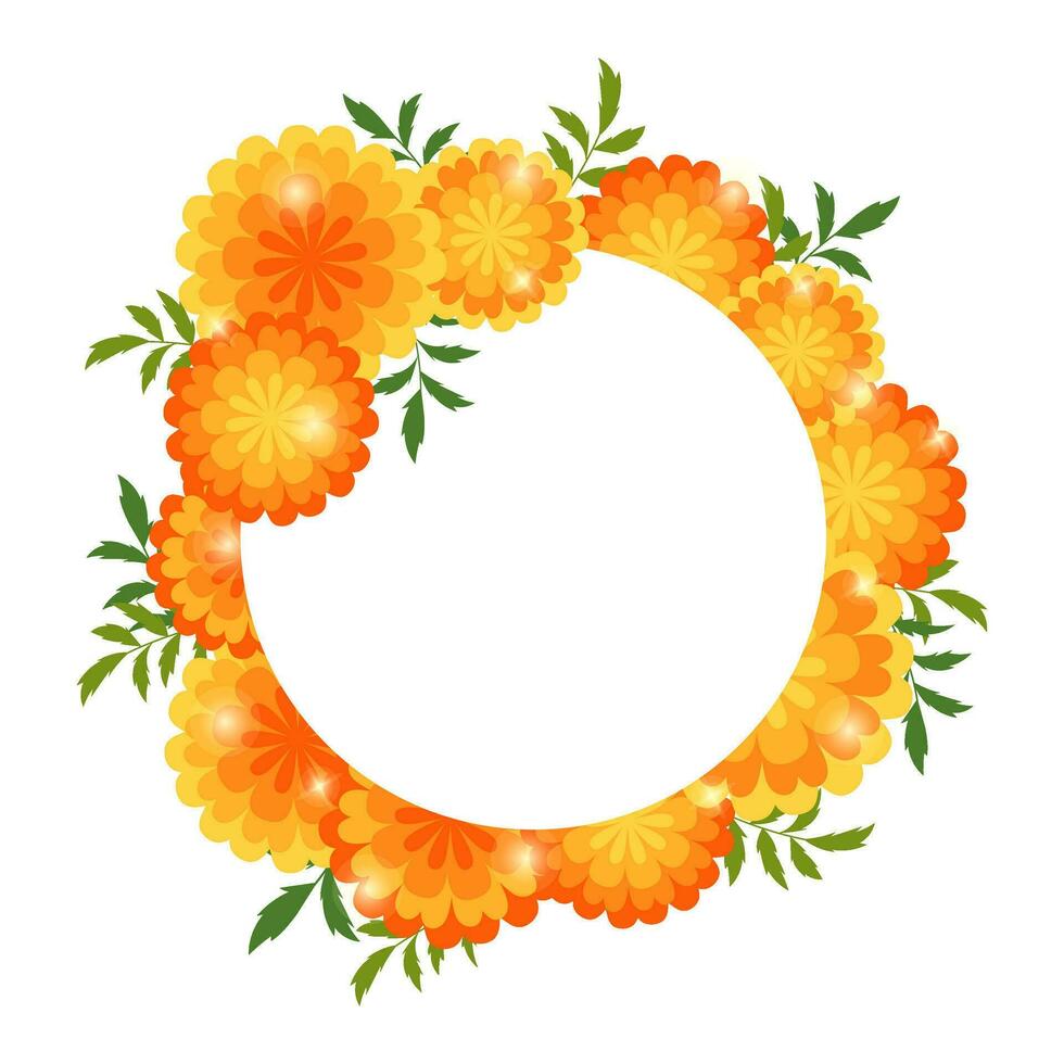 Flower frames. Marigold flowers blossoms. Vector floral decorations.