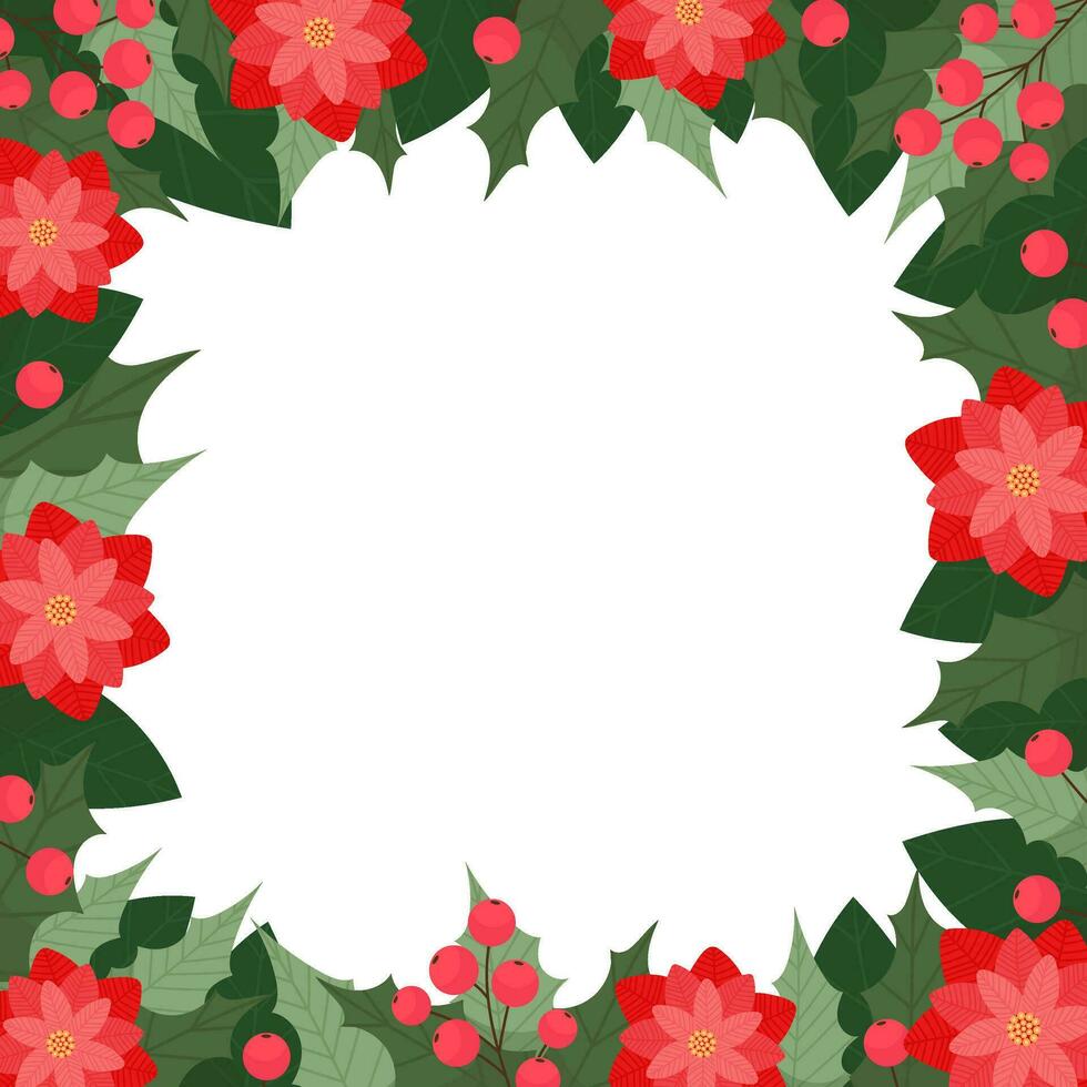 marco de flor de pascua flores y bayas. Navidad decoración para tu diseño. vector