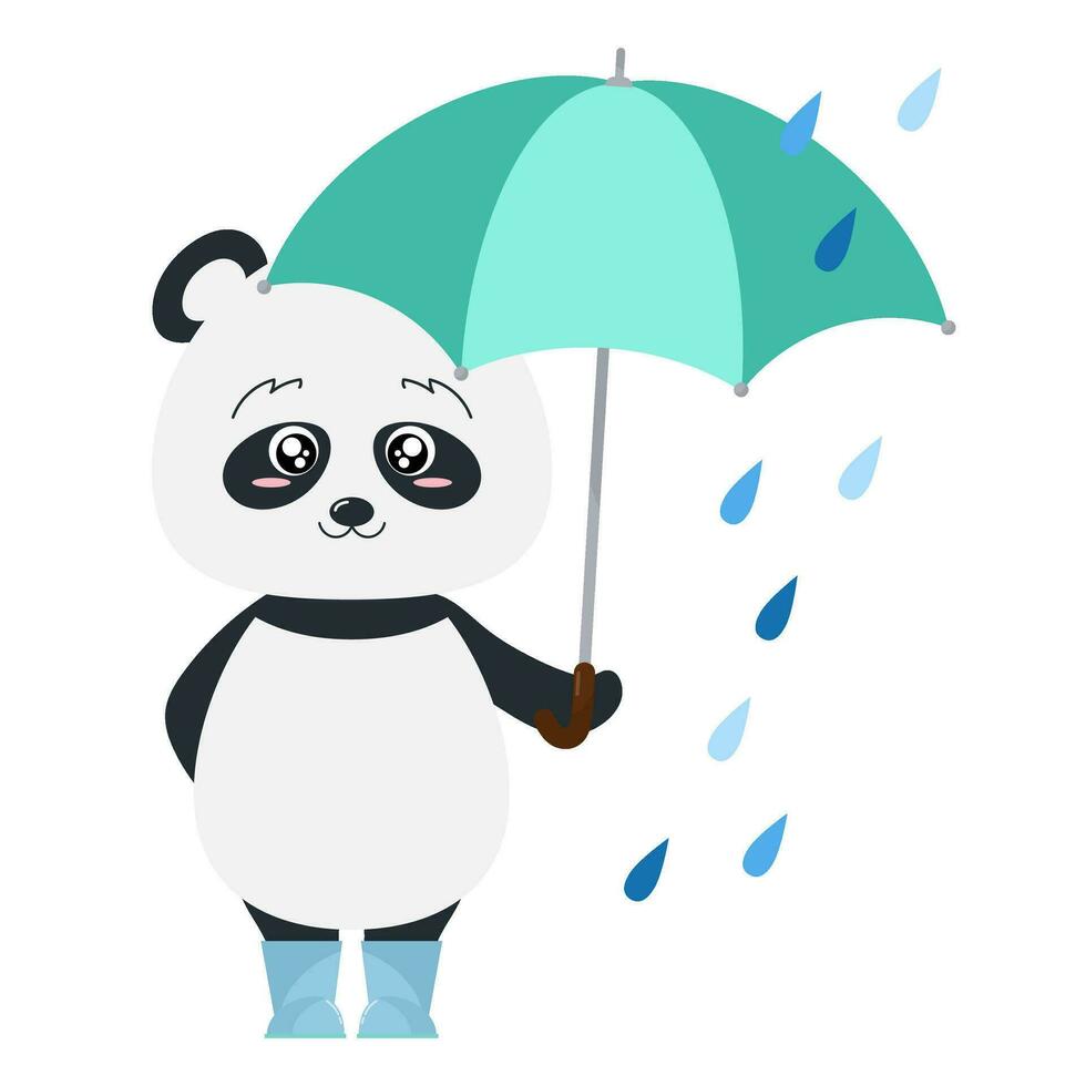 panda es participación un sombrilla. osito de peluche oso en el lluvia con un sombrilla. panda con un sombrilla. vector