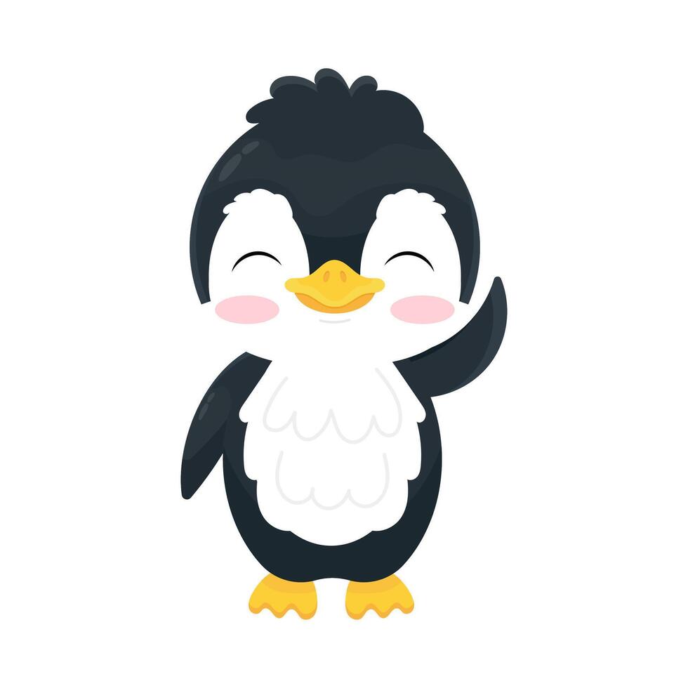 Penguin. The little penguin is waving. Animals vector illustration.