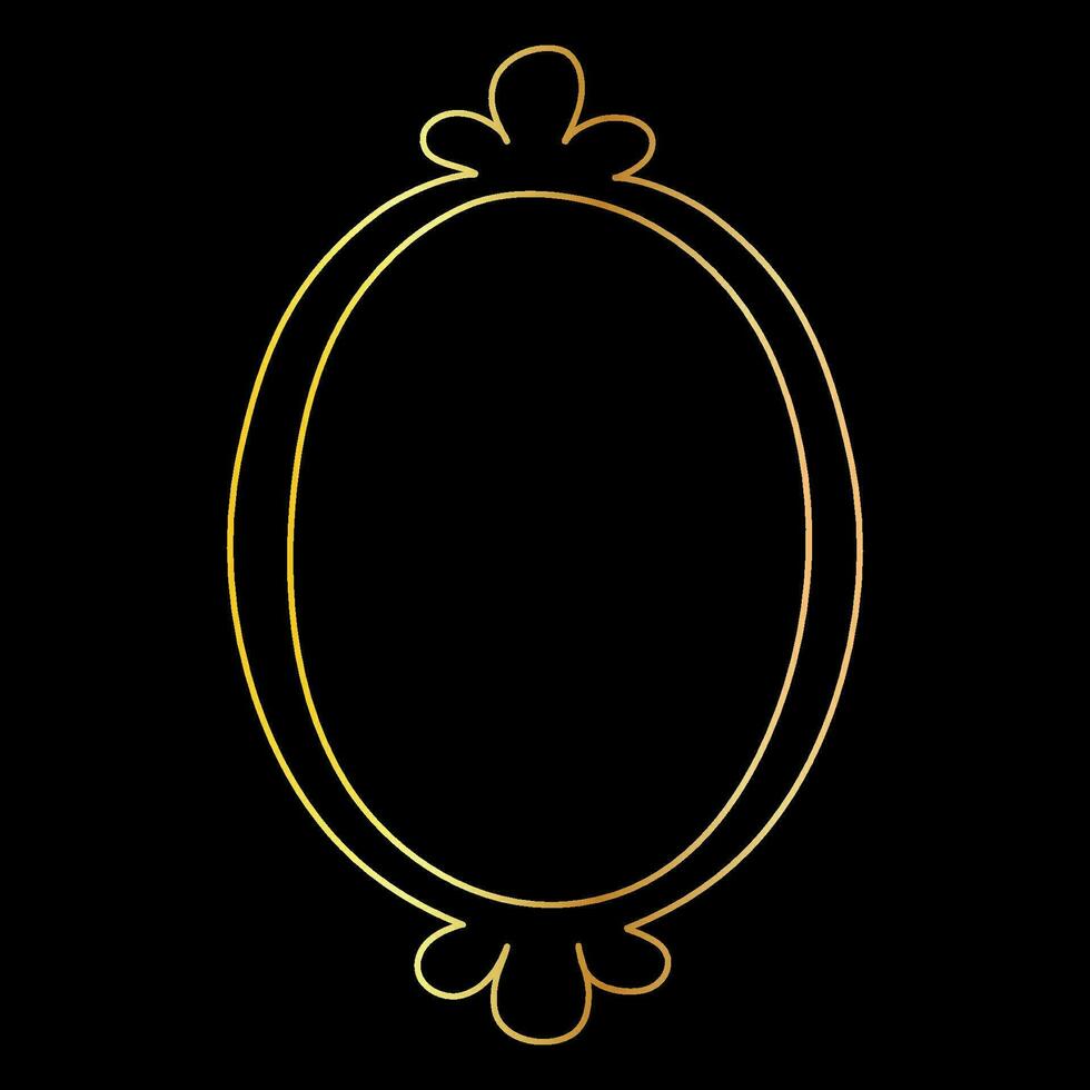 garabatear mano dibujado oval dorado marco aislado en negro antecedentes. retro minimalista degradado marco para fotos y pinturas, decoración. vector