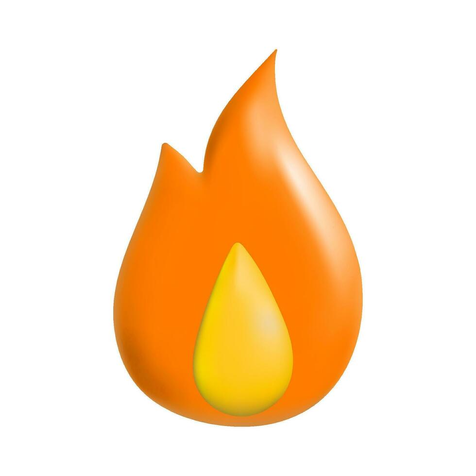 3d render fire emoticon emoji isolated on white background. Volumetric and blown vector illustration of minimalistic flames in orange color, bright icon.