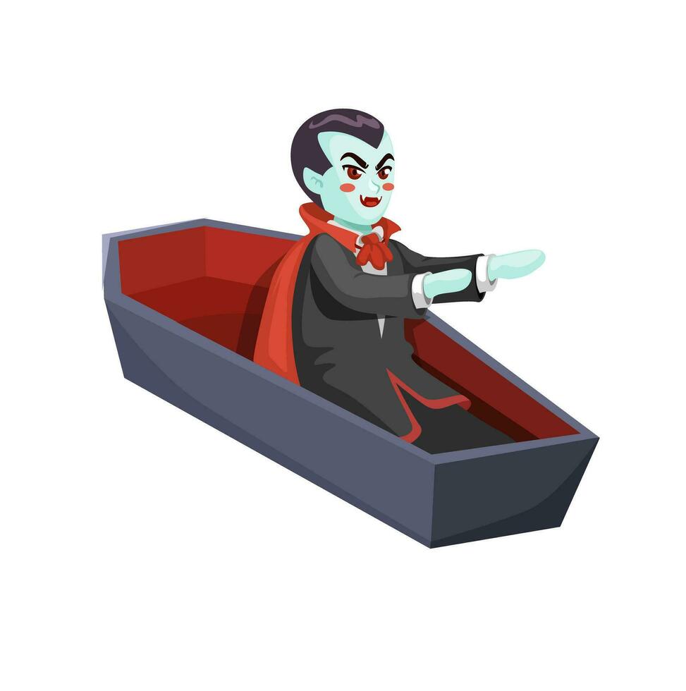 Dracula Waking Up In The Coffin Character Cartoon illustration Vector