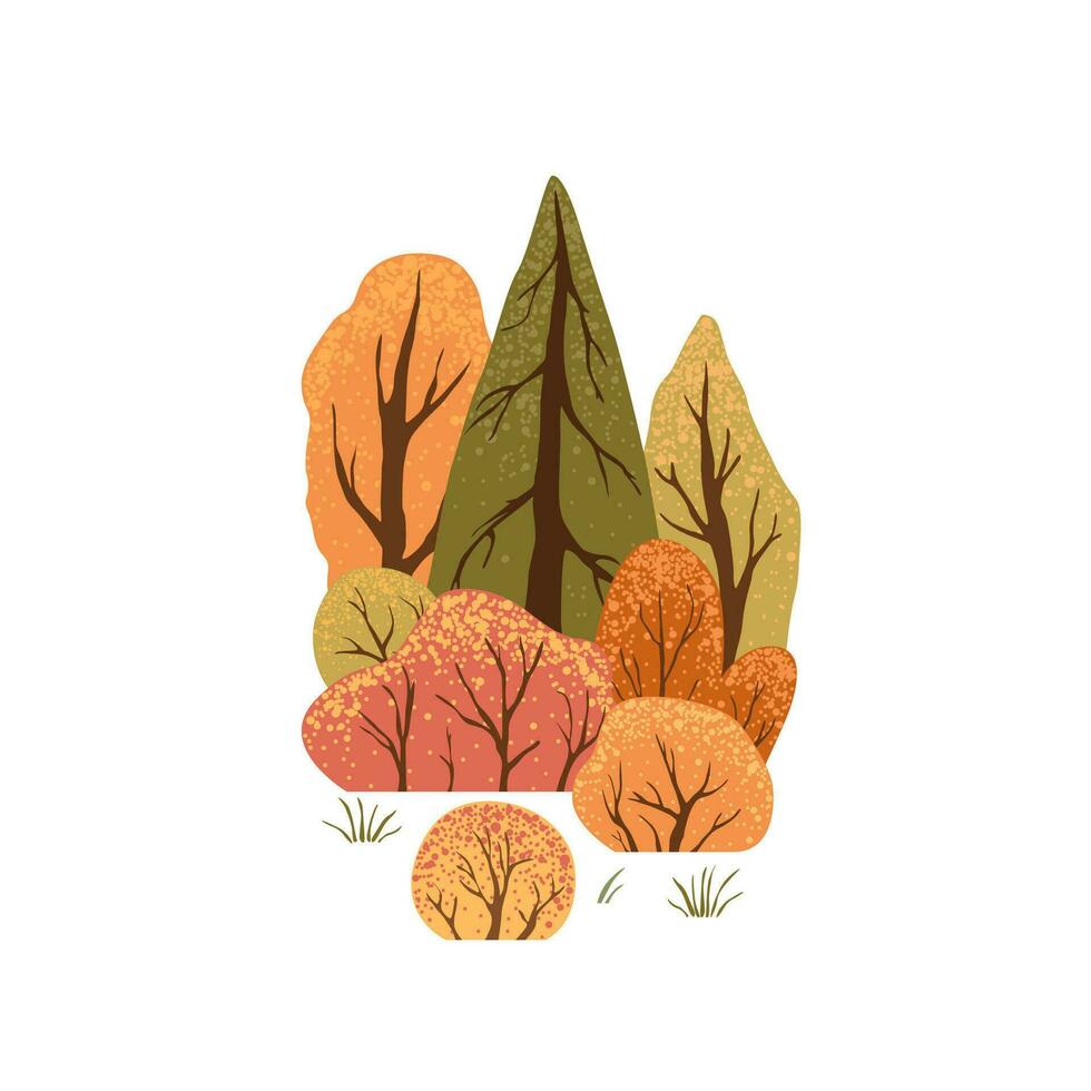 escena con otoño arboles y arbustos campo paisaje. aislado en blanco antecedentes. otoño naturaleza. valores vector ilustración