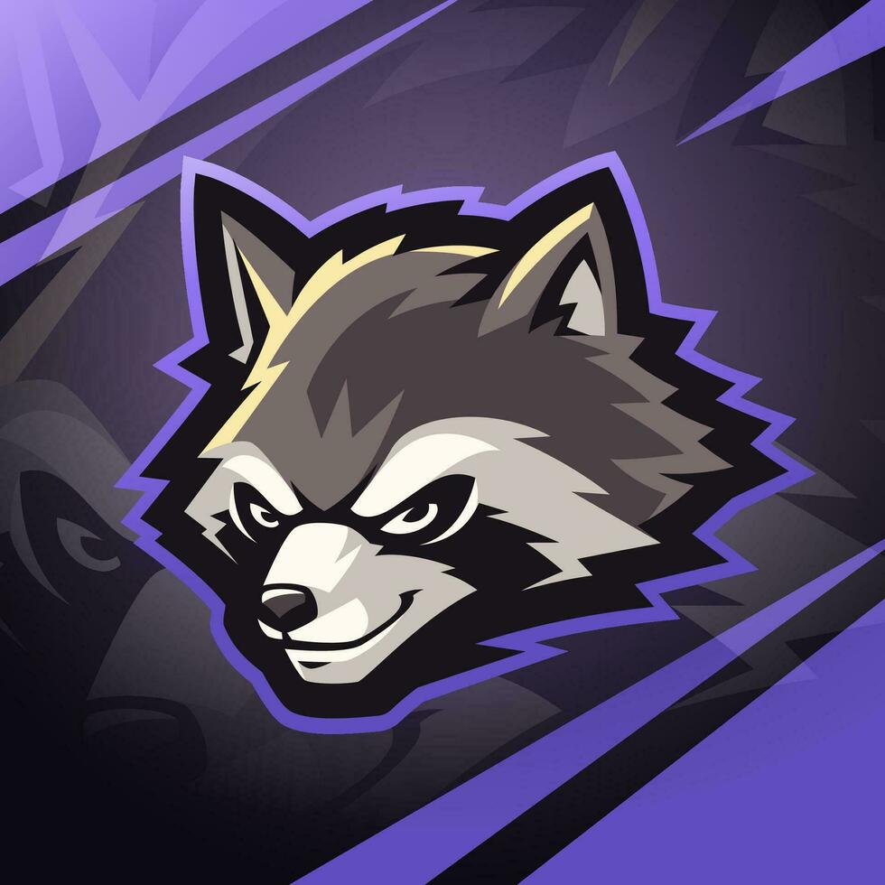 Raccoon head esport mascot logo design vector