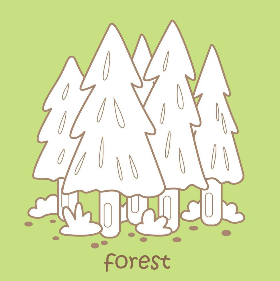 Alphabet F For Forest Vocabulary School Lesson Cartoon Digital Stamp Outline vector