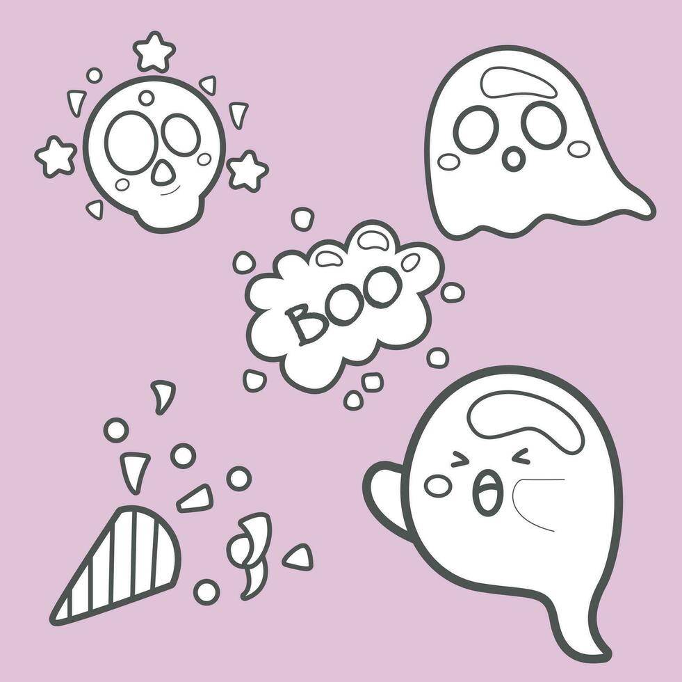 Cute Funny Ghost Halloween Cartoon Digital Stamp Outline vector