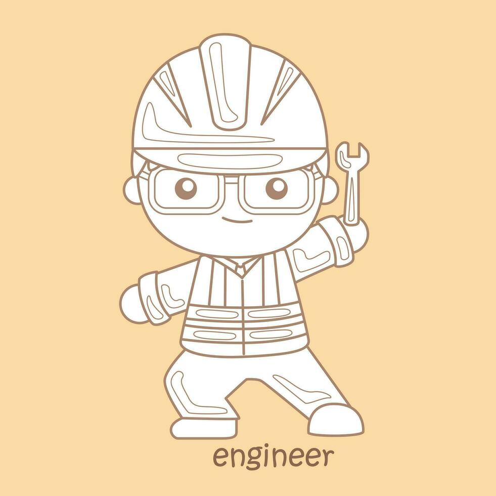 Alphabet E For Engineer Vocabulary School Lesson Cartoon Digital Stamp Outline vector