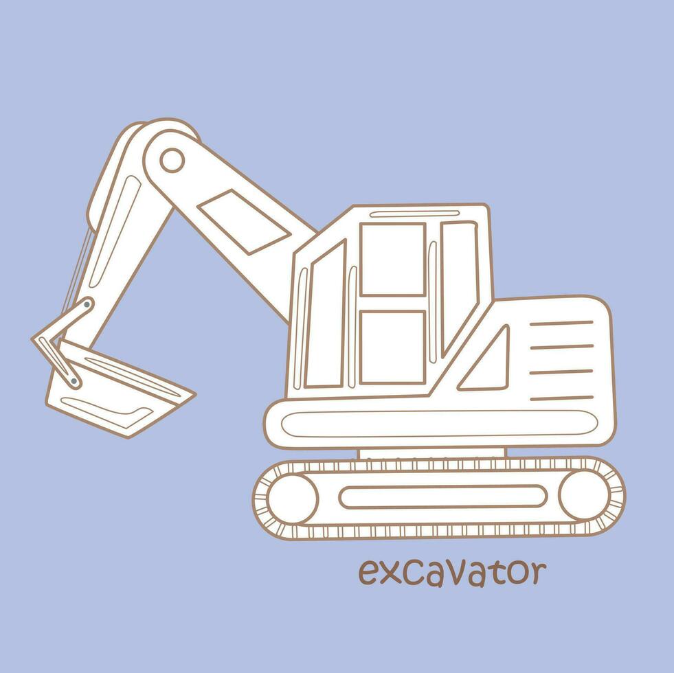 Alphabet E For Excavator Vocabulary School Lesson Cartoon Digital Stamp Outline vector