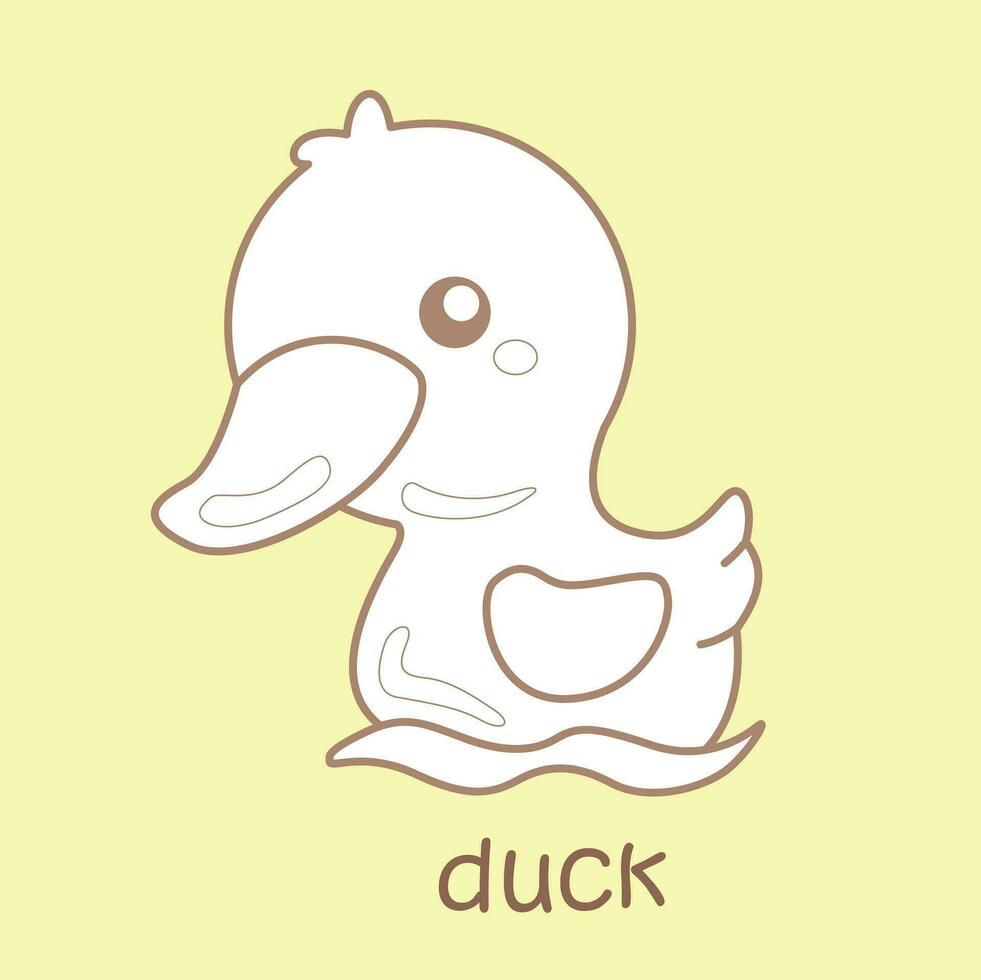 Alphabet D For Duck Vocabulary School lesson Cartoon Digital Stamp Outline vector