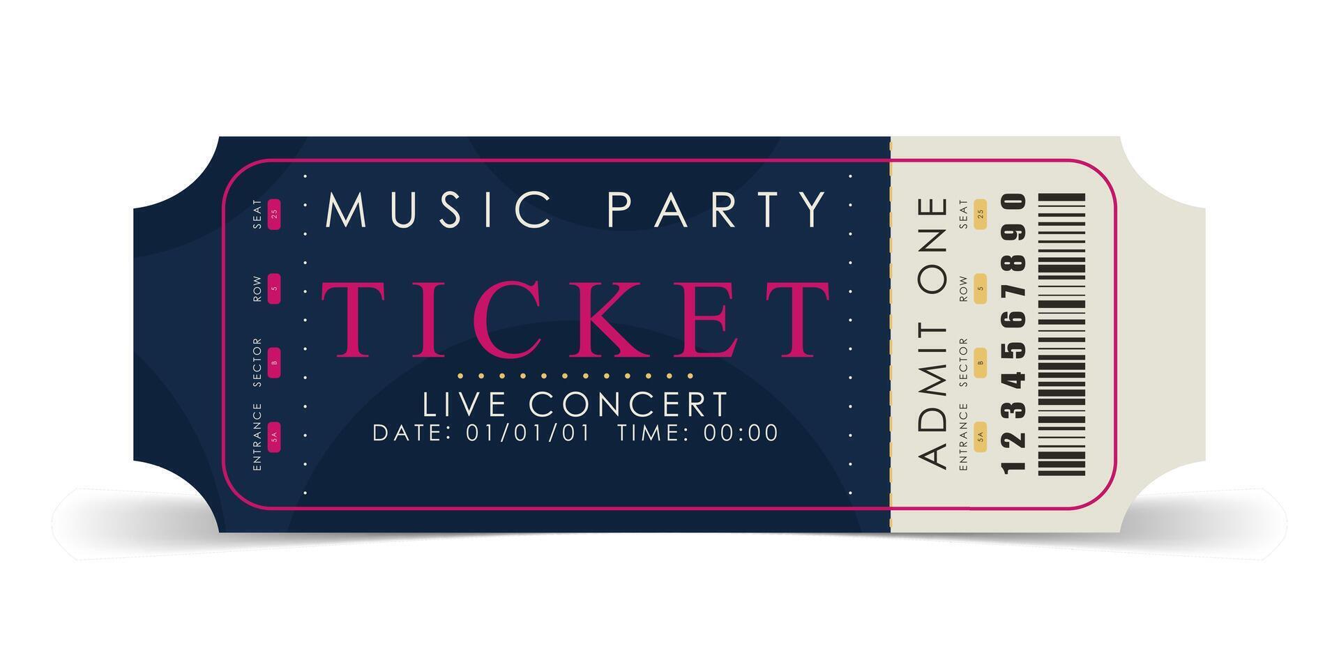 Sample ticket for a musical concert. Modern ticket card template. . vector