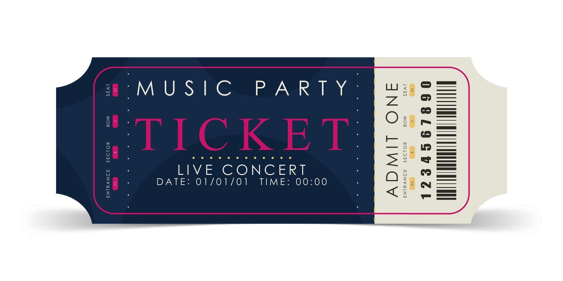 Sample ticket for a musical concert. Modern ticket card template. Vector. vector