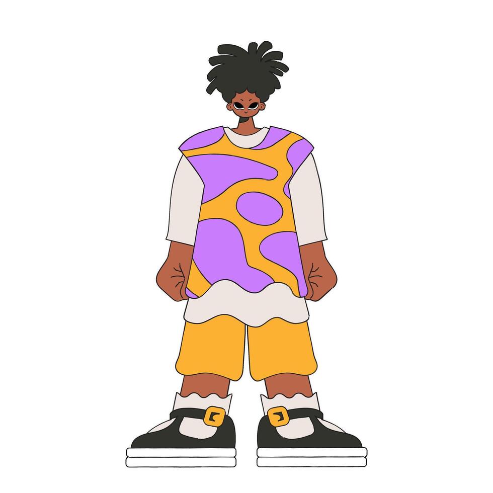 A guy with an Afro hairstyle in a long T-shirt. vector