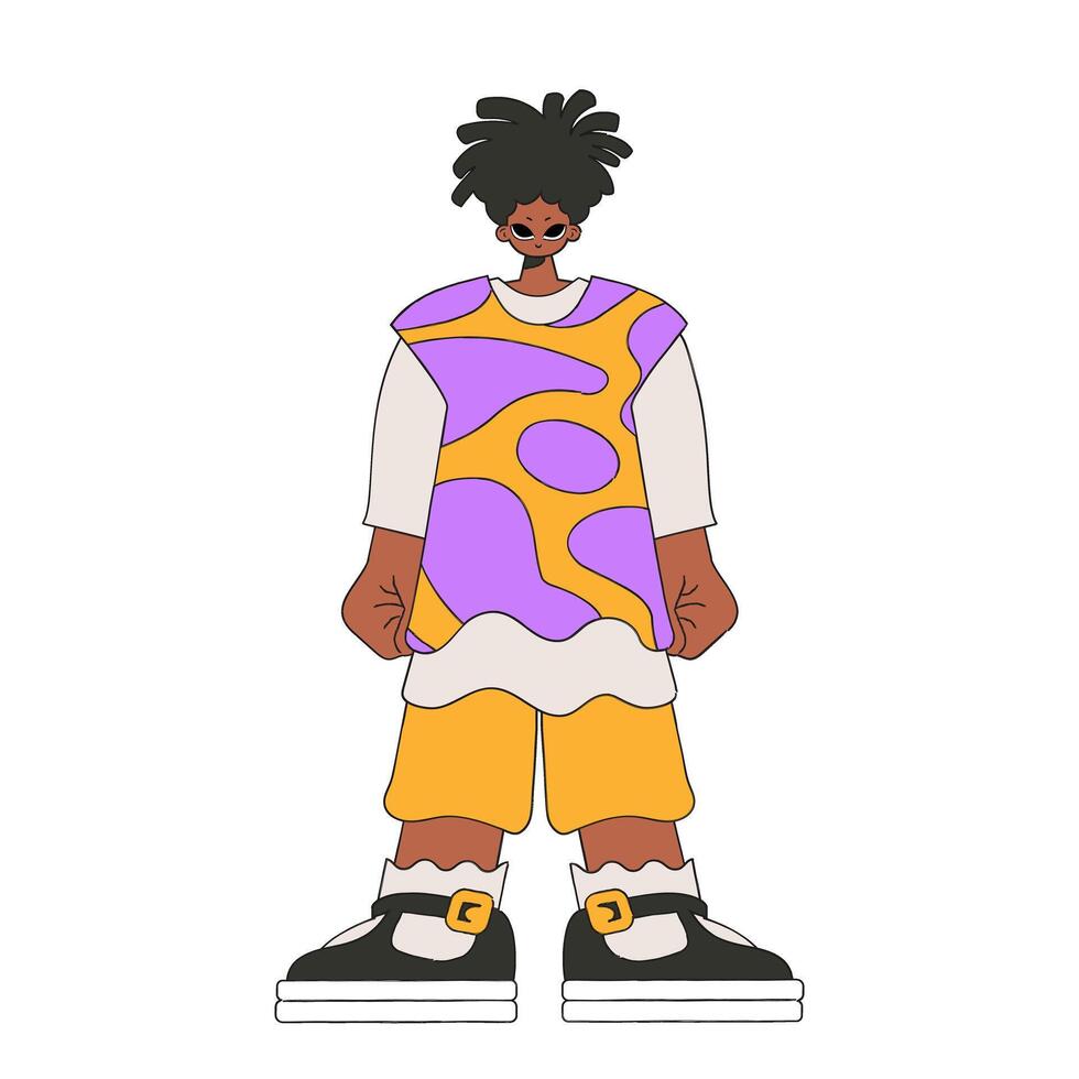 un chico con un afro peinado en un largo camiseta. vector