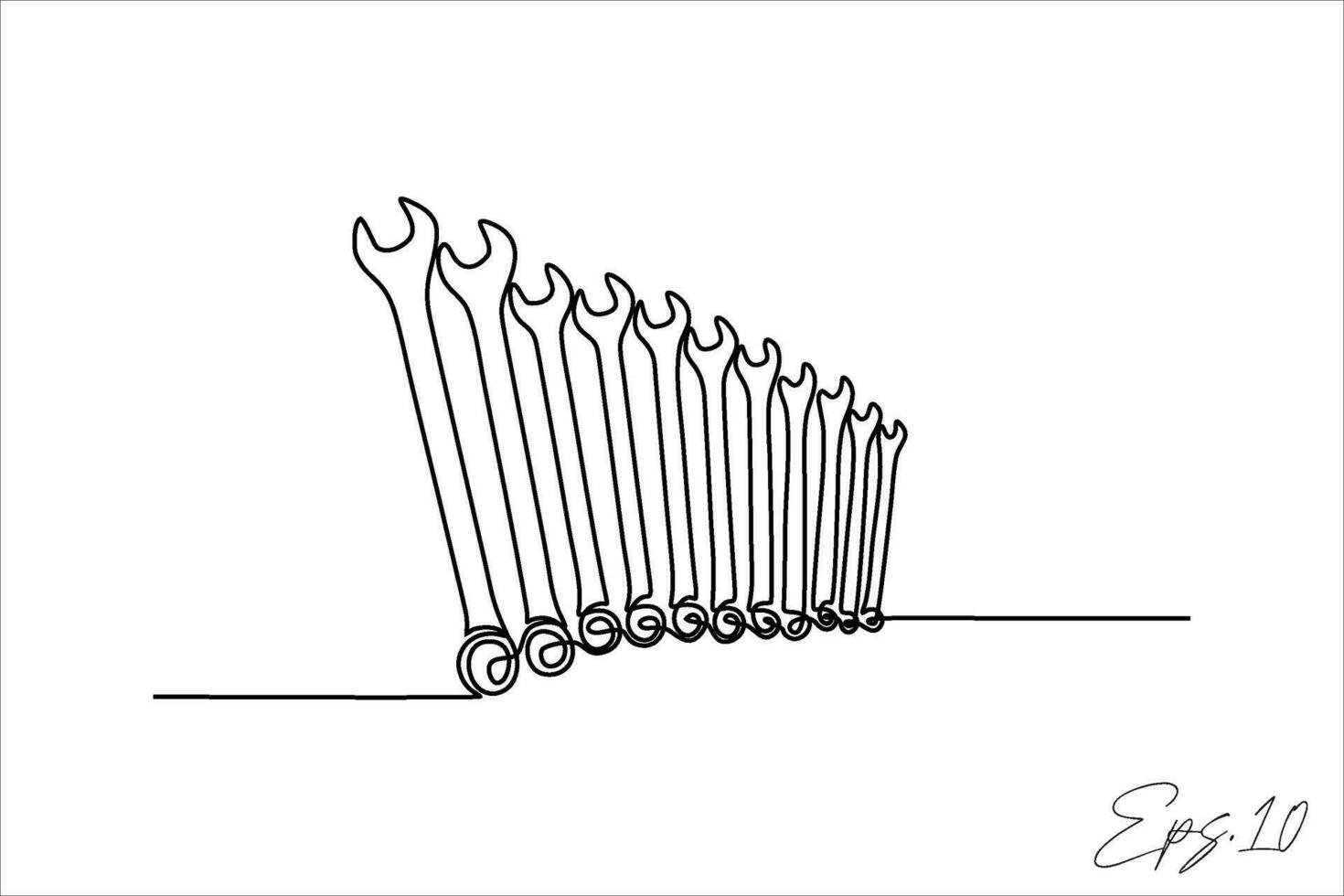 Continuous line art drawing of wrench set vector