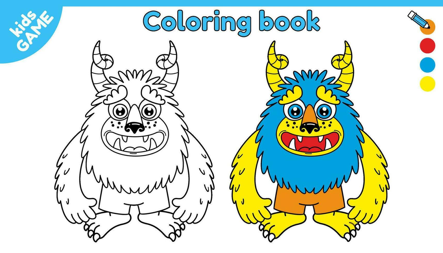 Page of coloring book for kids. Outline and color cartoon monster. Activity for preschool and school children. Painting task for child. Paint cute contour mutant. Vector black and white illustration.