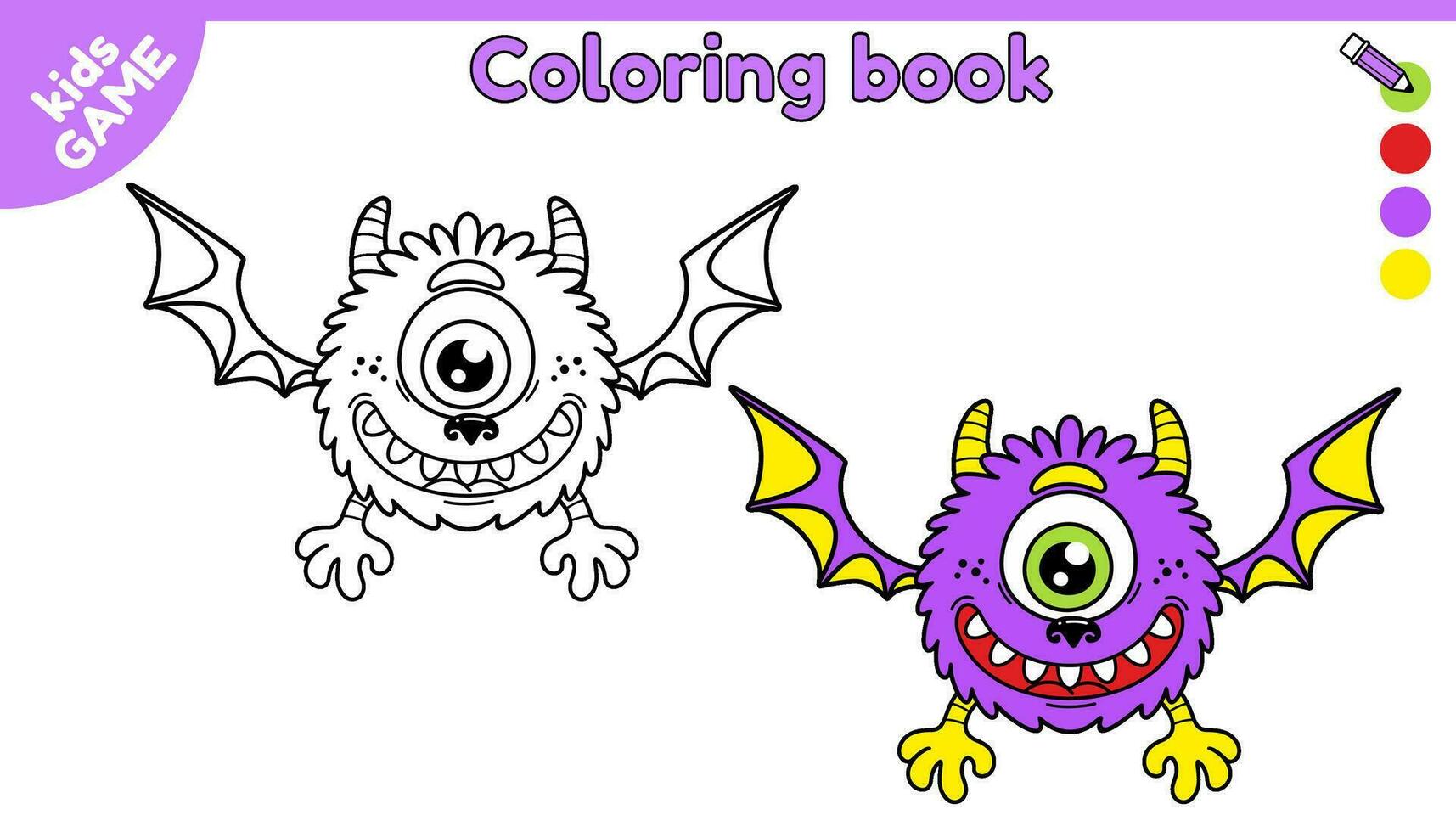 Page of coloring book for kids. Outline and color cartoon monster. Activity for preschool and school children. Painting task for child. Paint cute contour mutant. Vector black and white illustration.