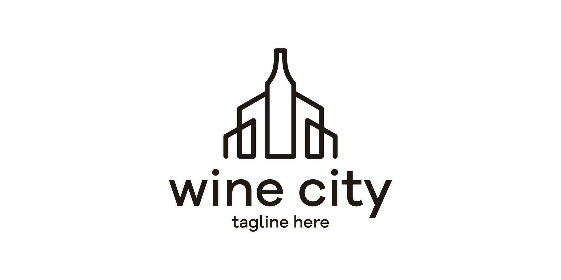 logo diseño inspirado por ciudad edificios conjunto con vino botellas y hecho en un mínimo estilo vector