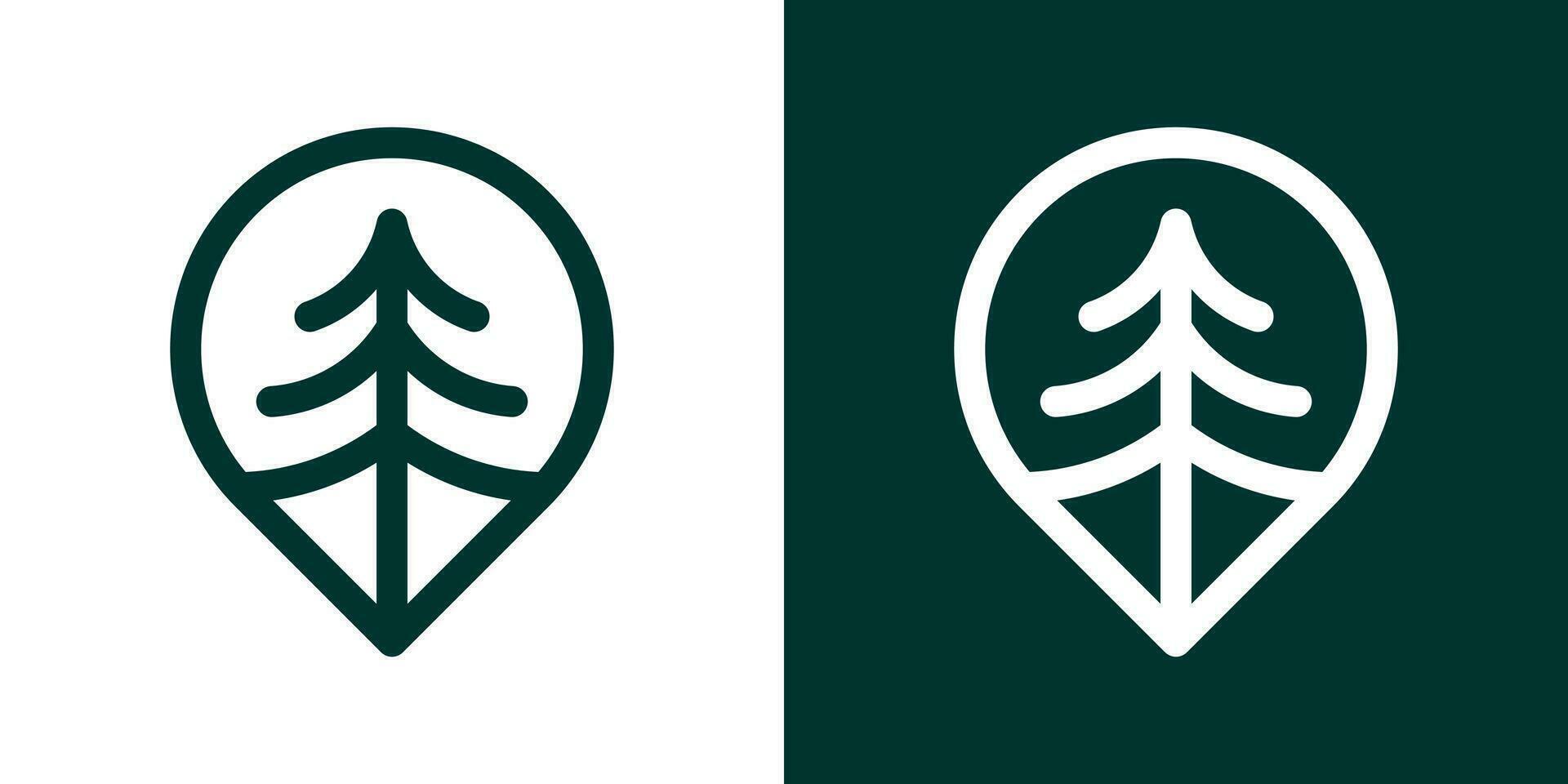 logo diseño inspiración para un alfiler mapa con un pino árbol hecho en un minimalista línea estilo. vector