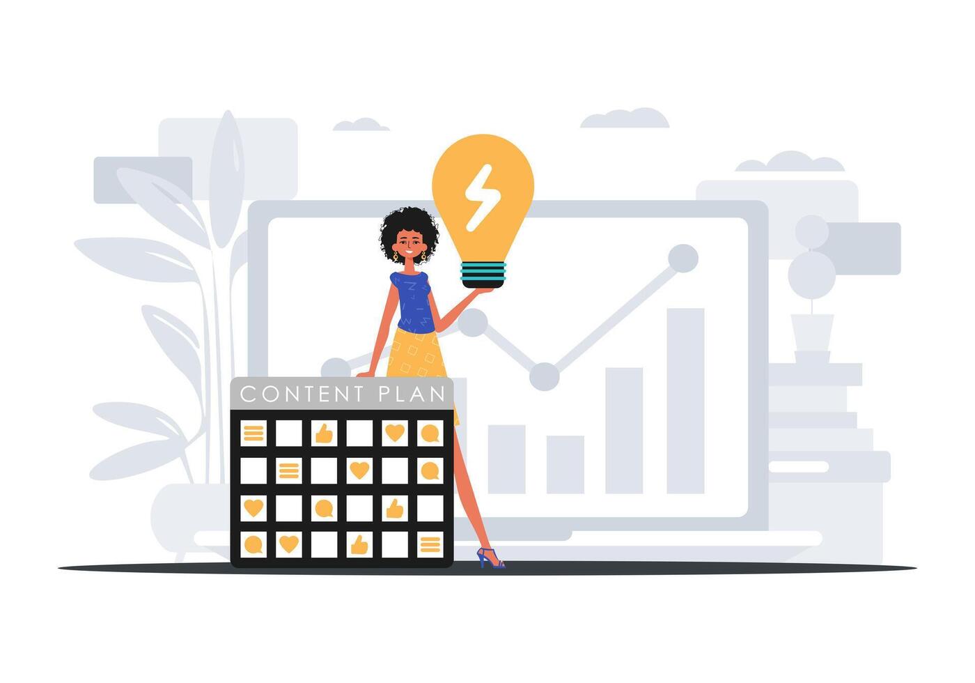 A woman holding a light bulb over a calendar vector