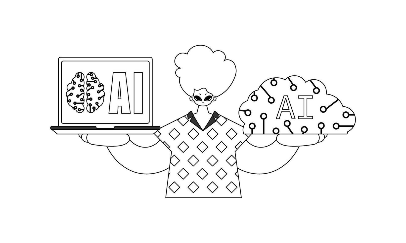 A man holding a laptop and a brain vector