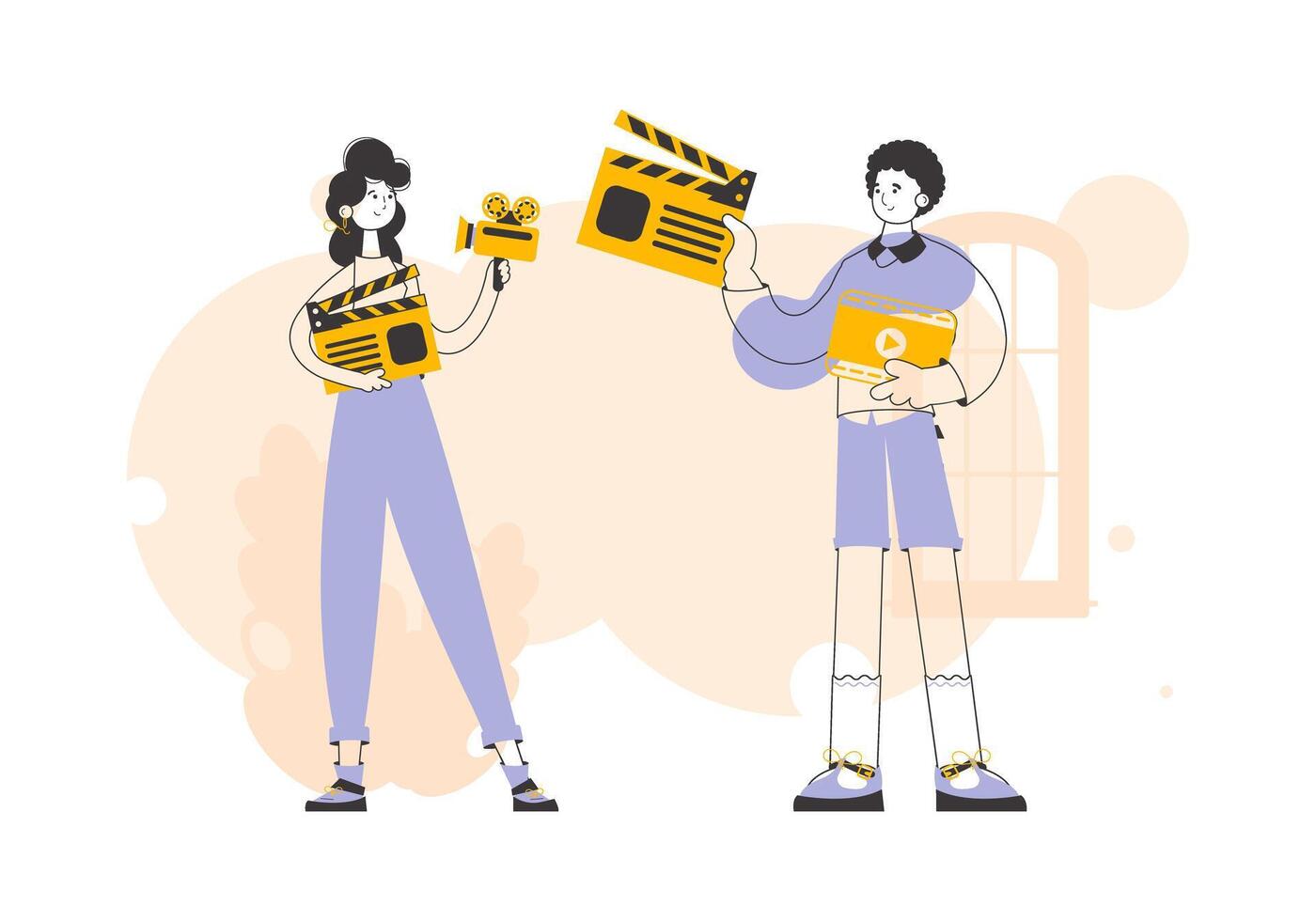 blogging team. Modern linear style. Vector illustration.