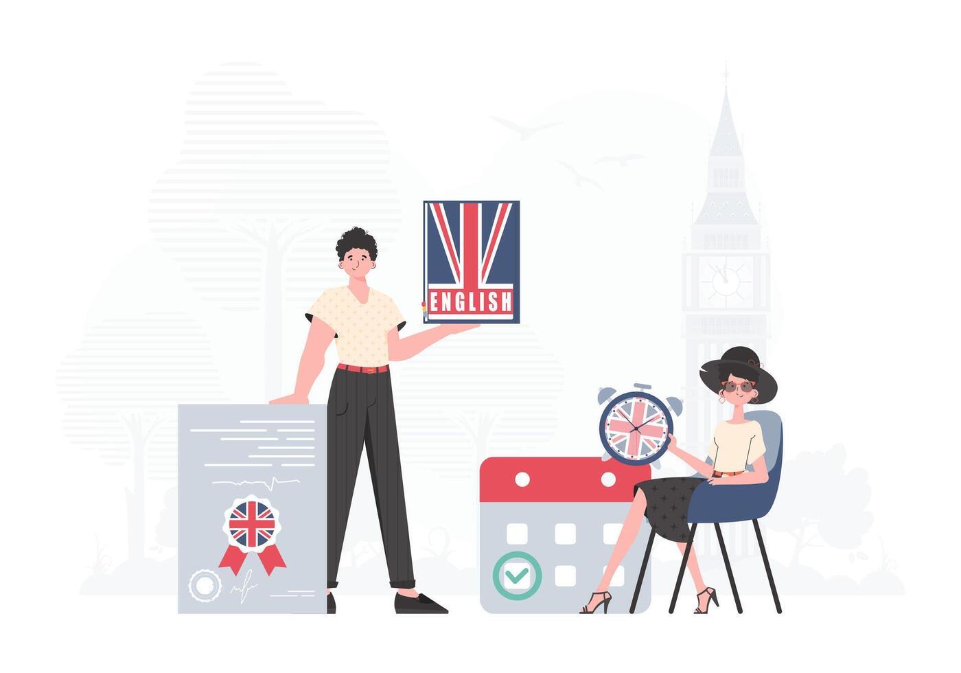 English language team. The concept of learning English. Flat modern style. Illustration in . vector