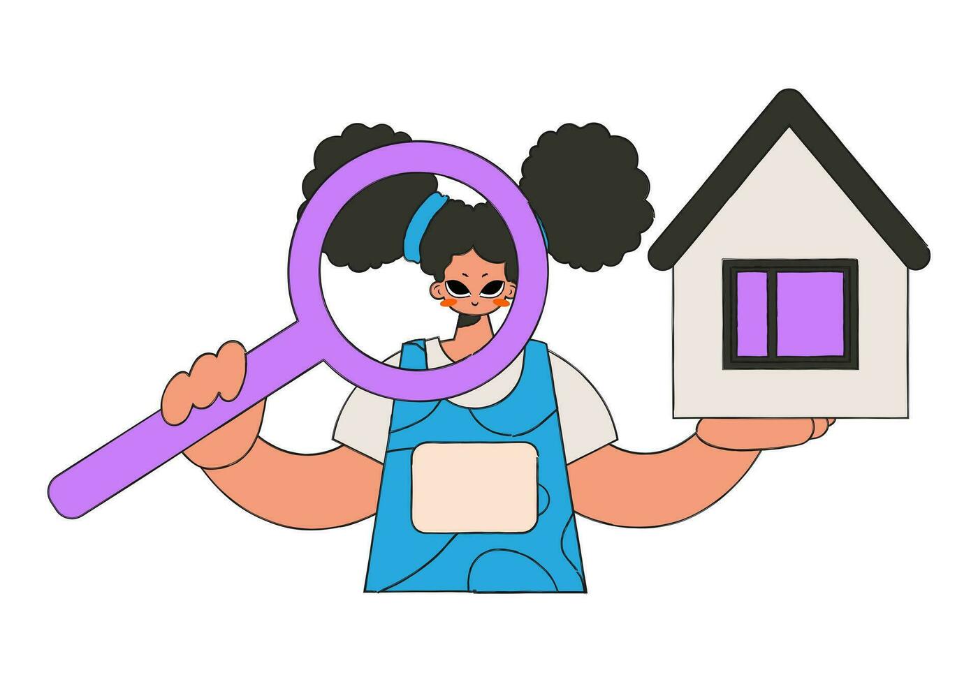 Real estate realtor woman holding house and magnifying glass. Selling and owning a house. vector