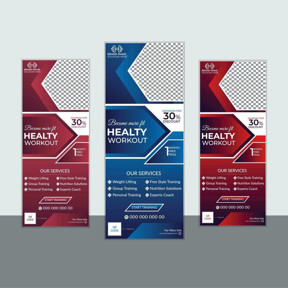 vector gym roll up banner design template