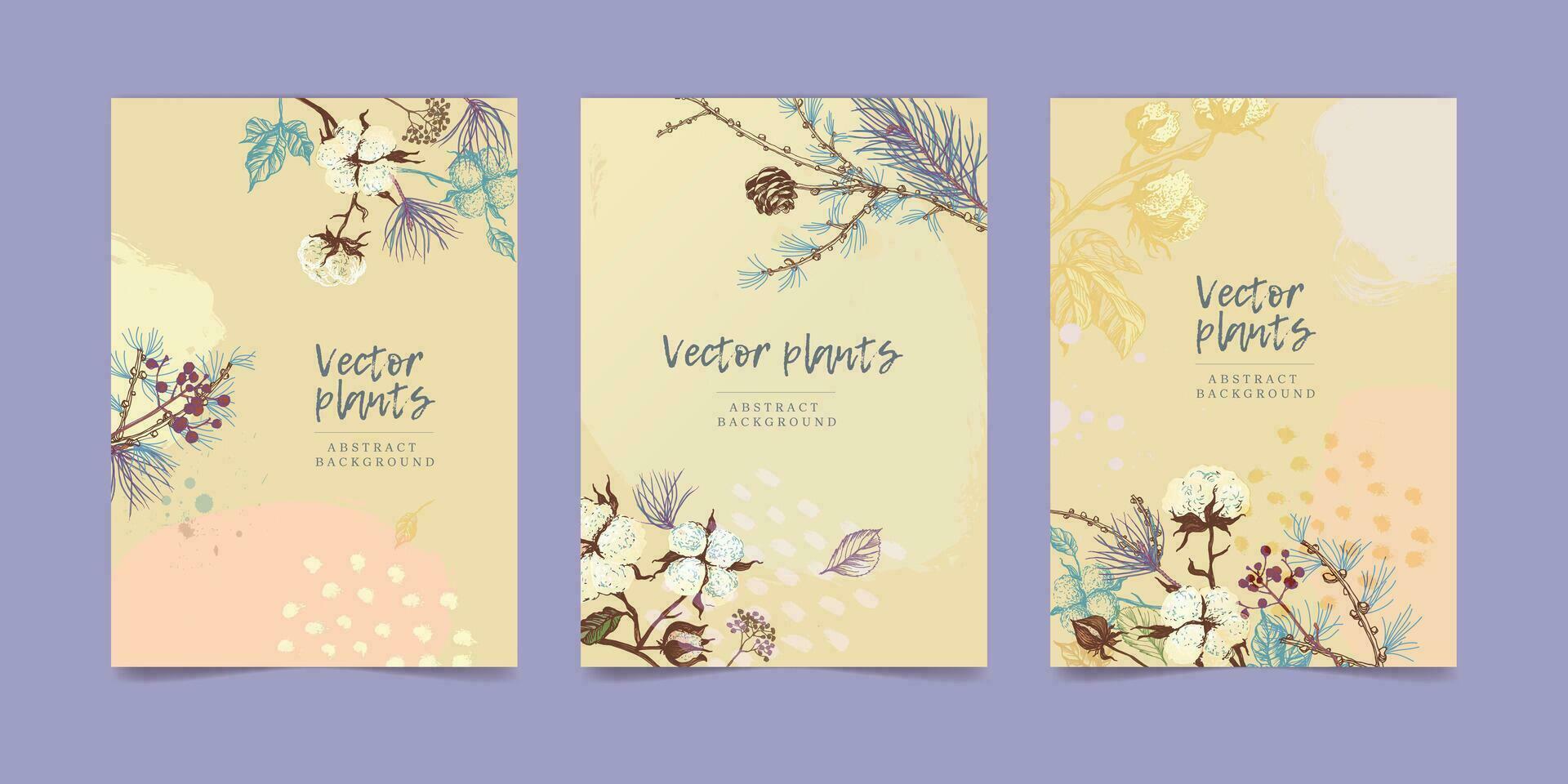 set of vector background illustrations with winter plants for social networks, wallpaper banners, covers, templates