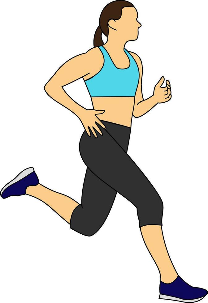 young female athlete in sportswear running. Cartoon style illustration. vector