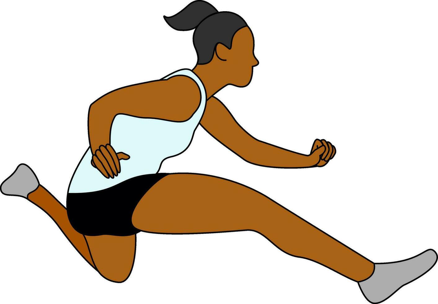 un joven hembra atleta lo hace salto de vallas formación para su pista competencia capacitación. dibujos animados estilo ilustración. vector