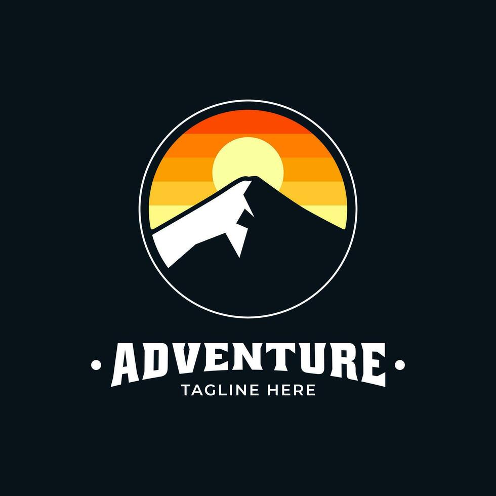 Captivating circular emblem with breathtaking mountain and sky vistas. Perfect for adventure brands, travel agencies, and environmental organizations vector