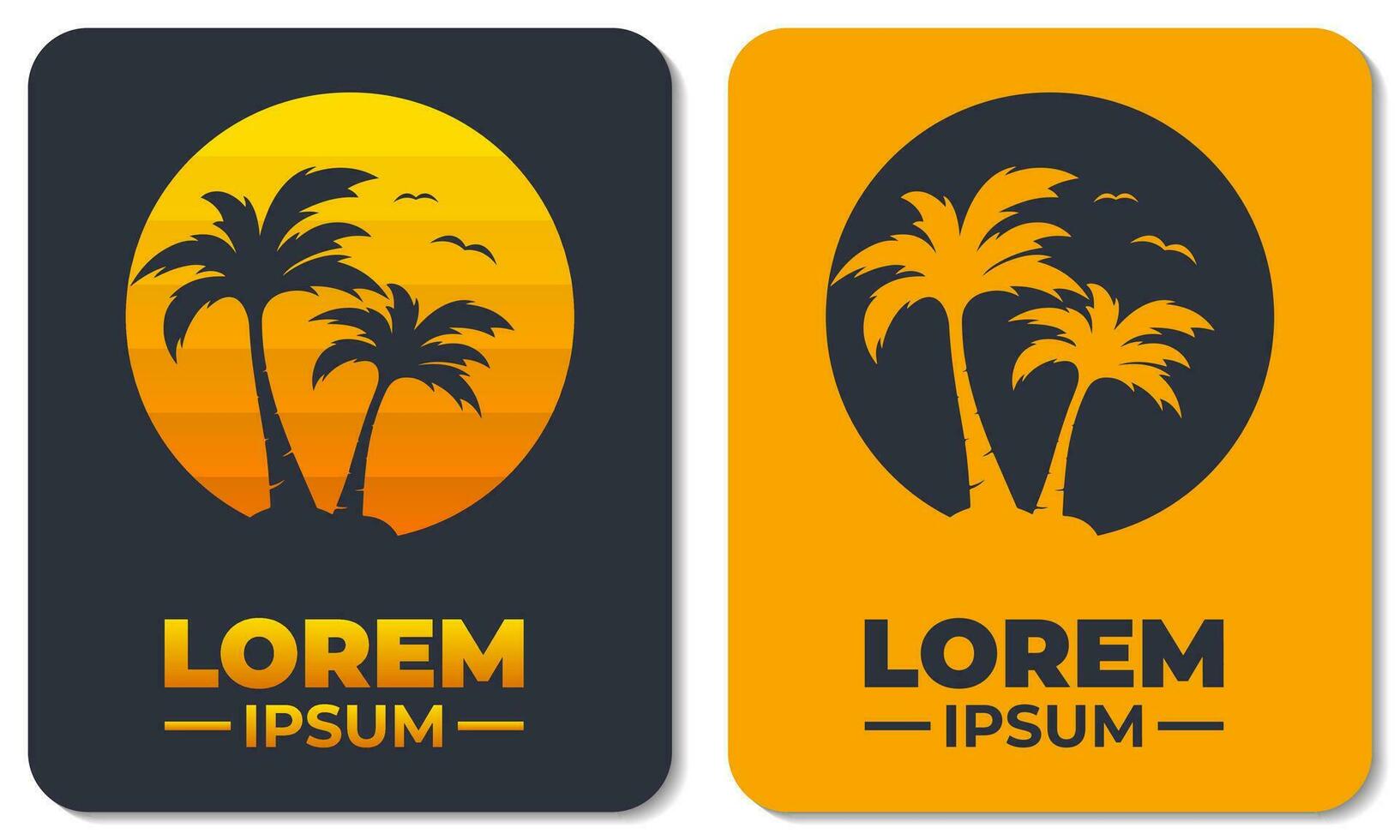 Sunset logo with coconut tree silhouette. Very suitable for logos for resorts, holidays, travel, business and others vector