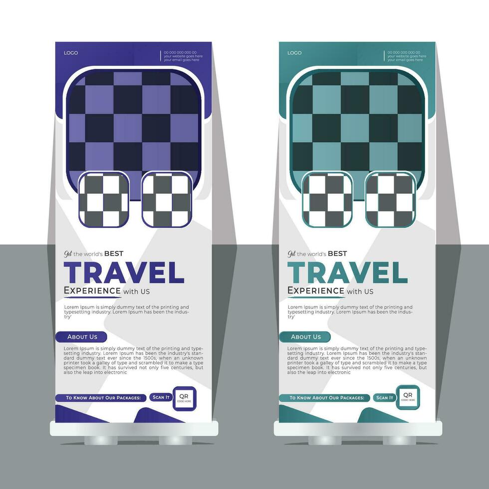 Modern travel roll up banner template design vector