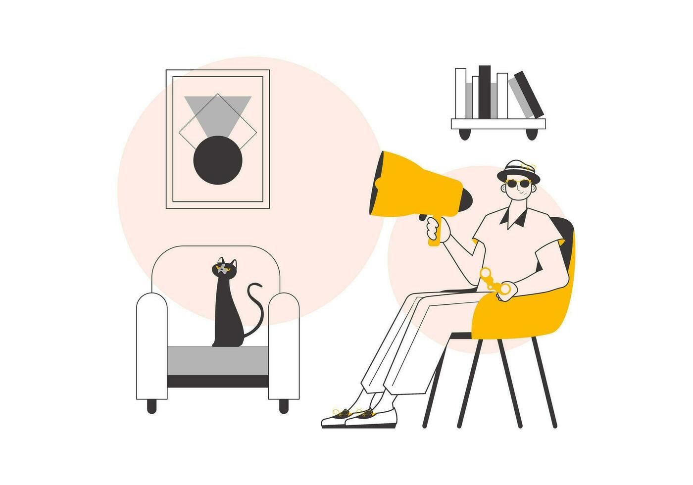The man is holding a bullhorn in his hands. Minimalistic linear style. Vector illustration.