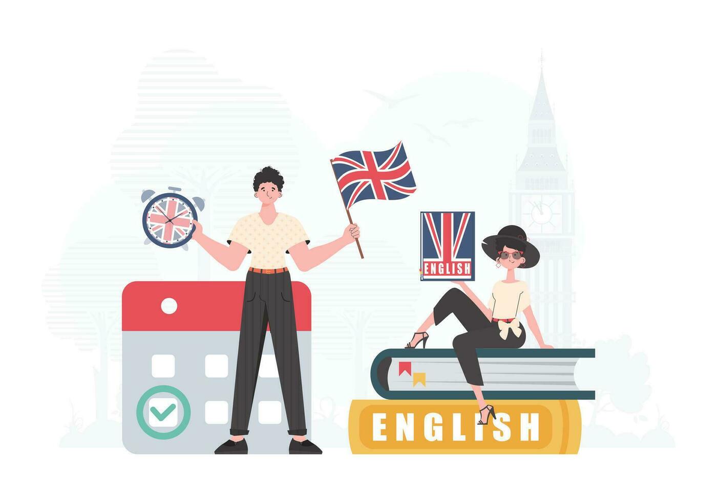 Inglés idioma equipo. el concepto de enseñando inglés. de moda estilo. vector. vector