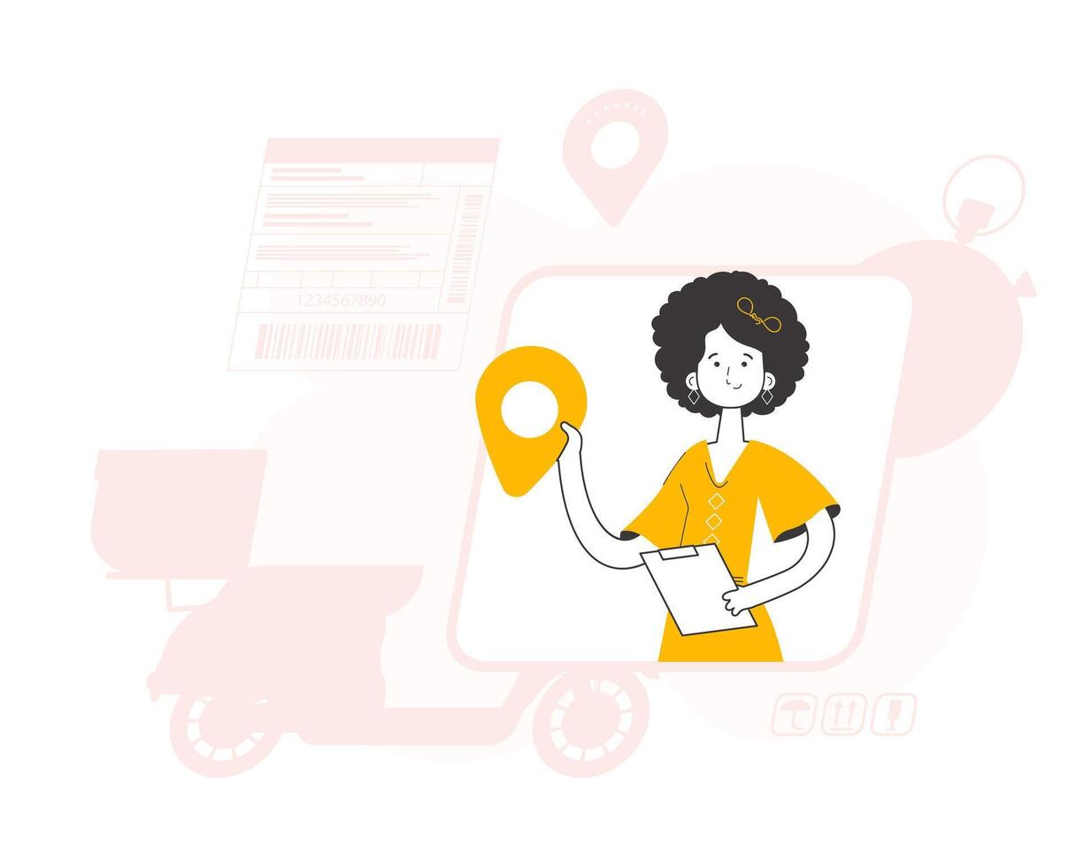 Girl courier. Trendy style line art. Vector illustration.