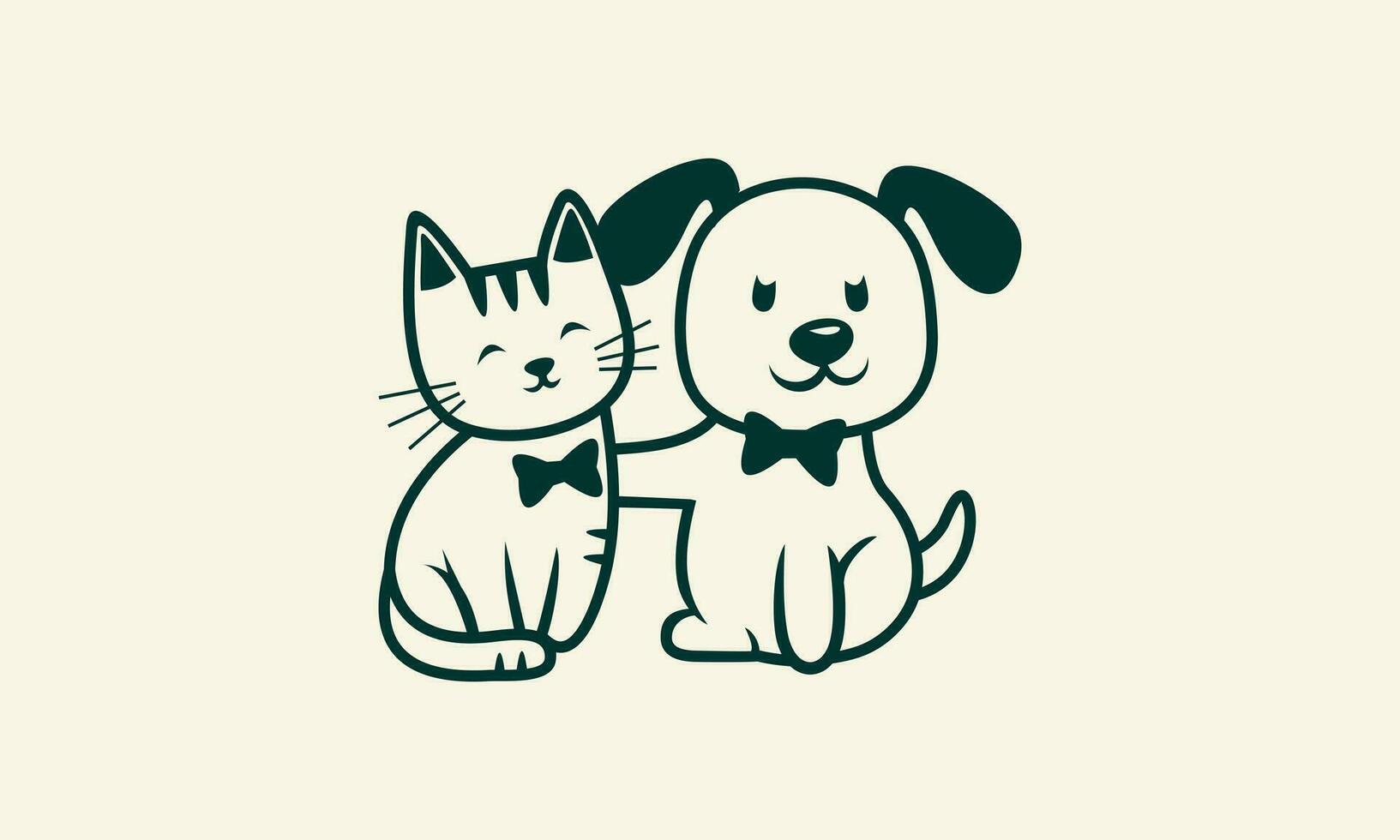 line art dog and cat fun vector