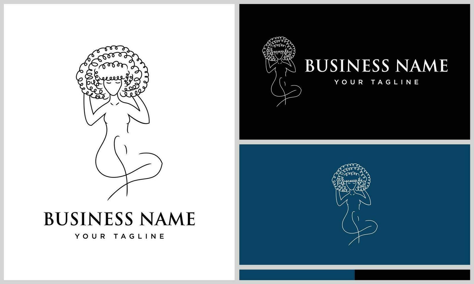 line art curly woman logo vector
