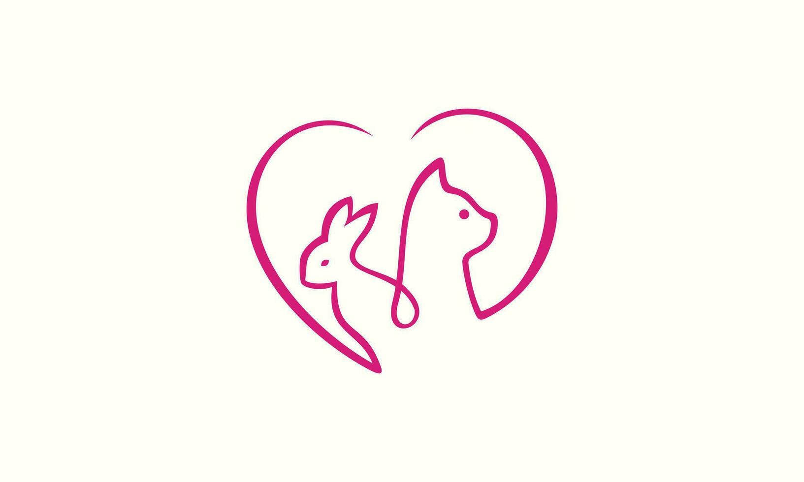 line art rabbit and cat logo vector