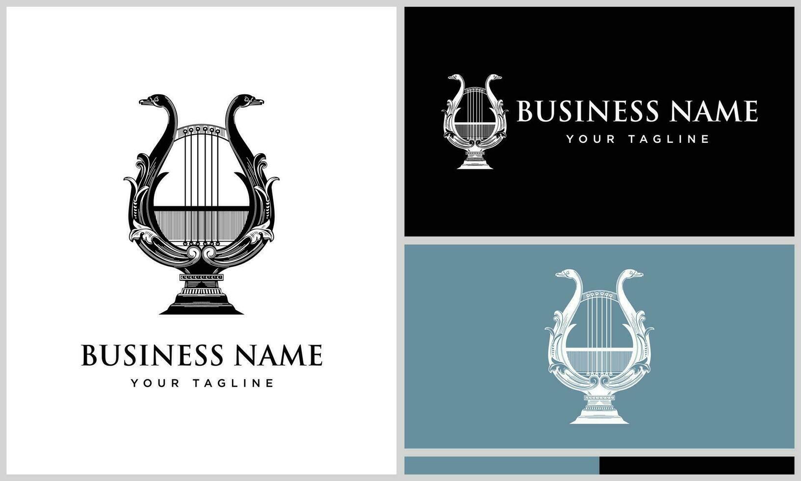 line art harp logo template vector