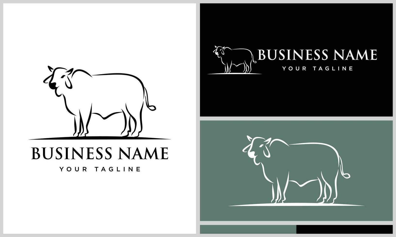 line art cattle logo template vector